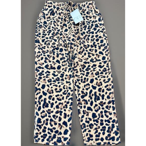 NEW Zara Leopard Animal Print Lounge Comfy Pants Elastic Drawstring Waist XS - Picture 1 of 2